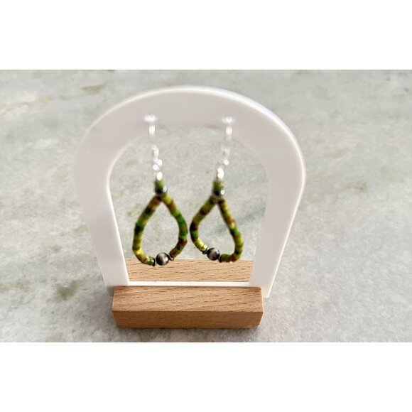 Handmade Navajo Earrings with Turquoise Heishi Beads & Silver Navajo Pendant - Picture 4 of 6